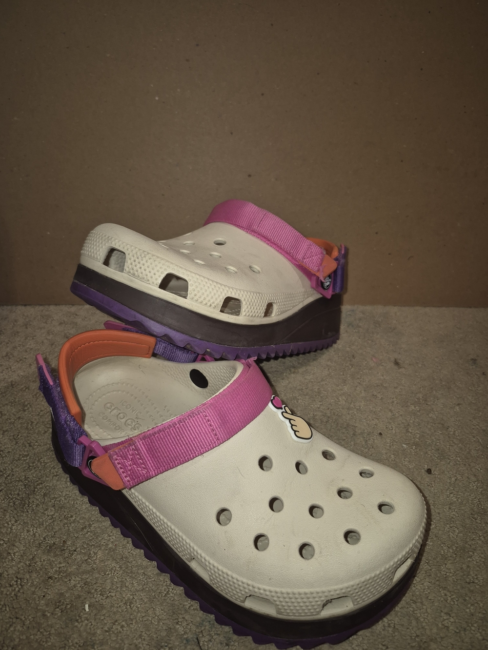 CROCS HIKER White Clog with Pink Strap and Purple Platform
